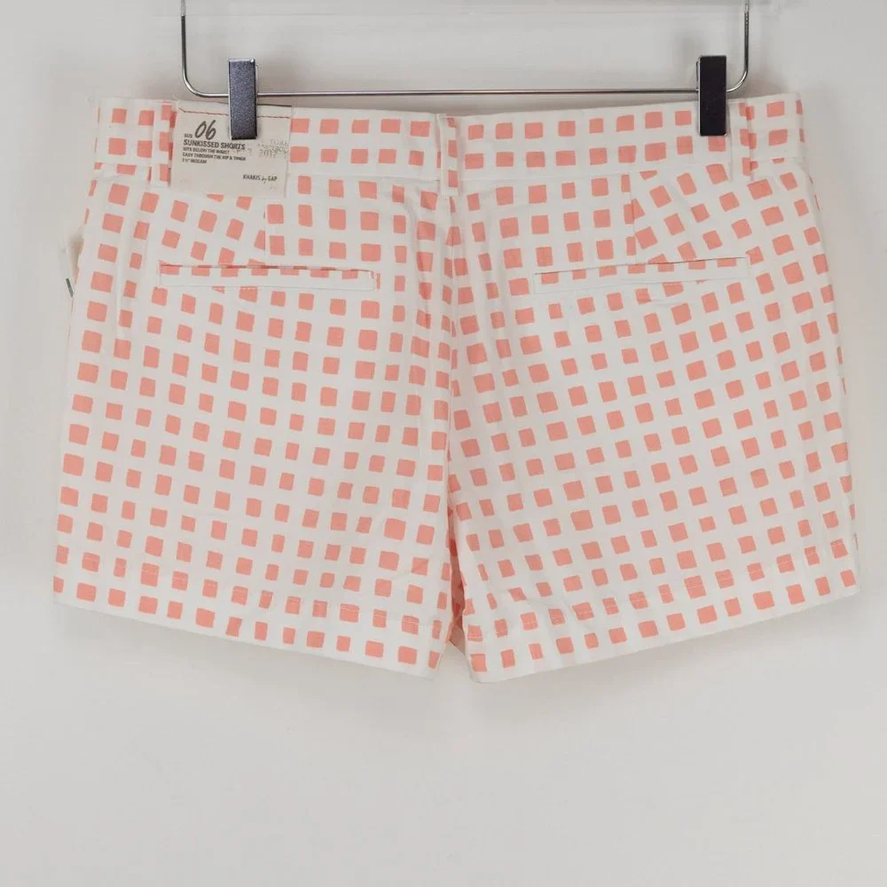 Gap Shorts Sunkissed 100% Cotton Gradiant Grid Print Pink White Size 6 New - Picture 2 of 8